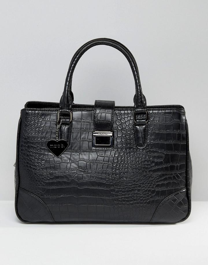 Marc B Marlene Croc Push Lock Tote Bag - Black