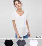 Asos Design Maternity T-shirt With Drapey Batwing Sleeve 3 Pack - Multi