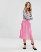 Pull & Bear Pleat Detail Midi Skirt - Pink