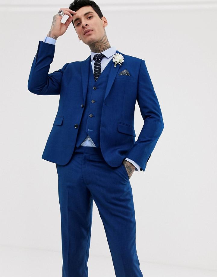 Harry Brown Wedding Slim Fit Textured Blue Suit Jacket - Blue