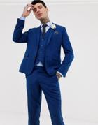 Harry Brown Wedding Slim Fit Textured Blue Suit Jacket - Blue