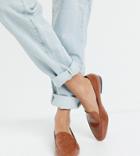 Asos Design Wide Fit Mindy Flat Loafers In Tan Croc-brown