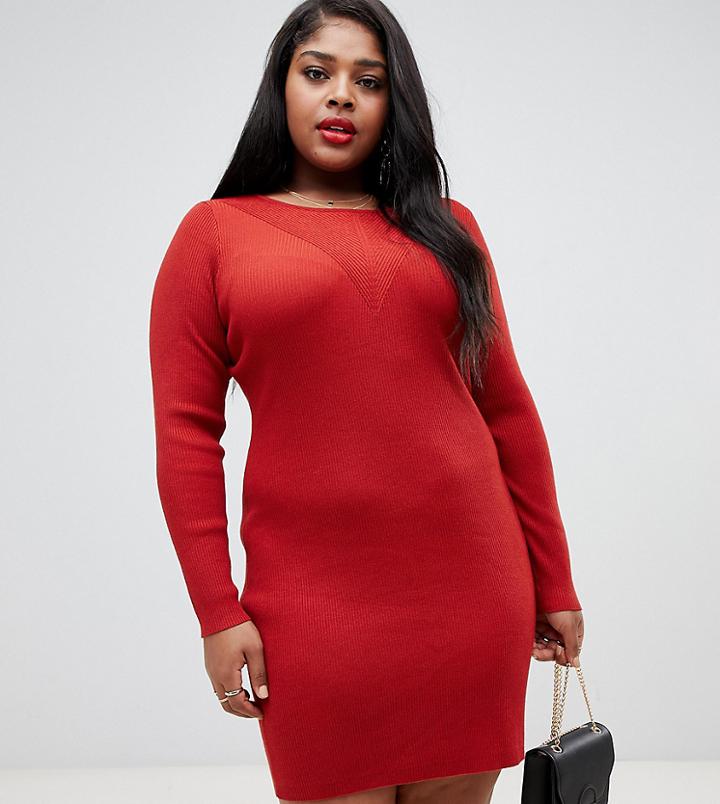 Urban Bliss Plus Ribbed Knit Mini Dress-red