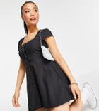 Asos Design Petite Soft Denim Square Neck Tea Dress In Washed Black