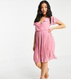 Vila Petite Recycled Blend Pleated Mini Dress With Frill Collar In Pink