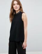 Only Lin Embellished Neck Trim Tank Tank - Black
