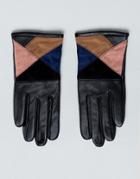 Asos Leather & Suede Mix Touch Screen Gloves - Multi