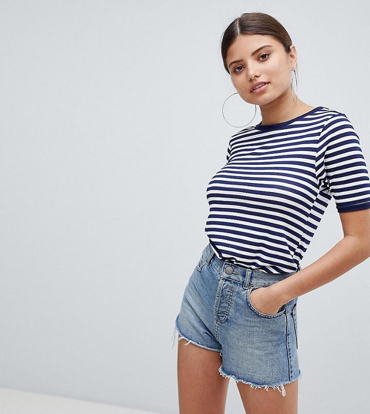 Boohoo Stripe T-shirt With Contrast Collar - Navy