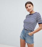 Boohoo Stripe T-shirt With Contrast Collar - Navy