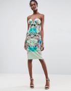Asos Mint Tropical Floral Placed Cupped Bandeau Midi Dress - Multi