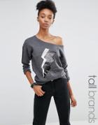 Noisy May Tall One Shoulder Knitted Sweat With Sequin Lightning Motif - Gray