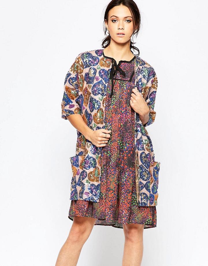 Ivana Helsinki Maarit Sequin Short Sleeve Coat - Multicolur