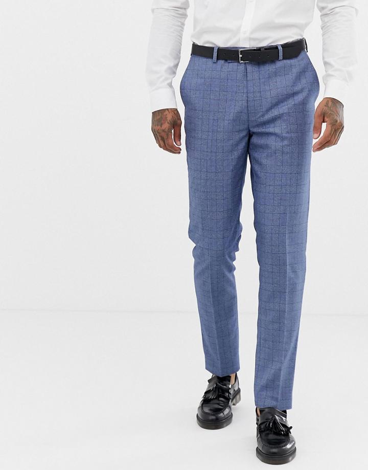 Harry Brown Blue And Rust Check Slim Fit Suit Pants - Blue