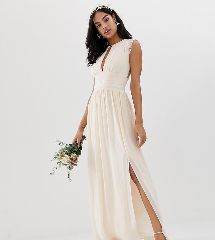 Tfnc Lace Detail Maxi Bridesmaid Dress In Pearl Pink - Pink