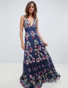 A Star Is Born Embellished Prom Maxi Dress With Plunge Front In Multi - Multi