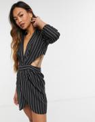 Asos Design Tux Mini Dress With Open Back In Stripe-black