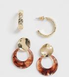 Reclaimed Vintage Inspired Earring Pack With Gold And Tort Hoop-multi