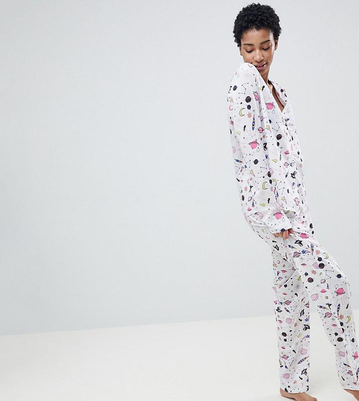 Asos Design Tall Space Pants Set In 100% Modal - Multi