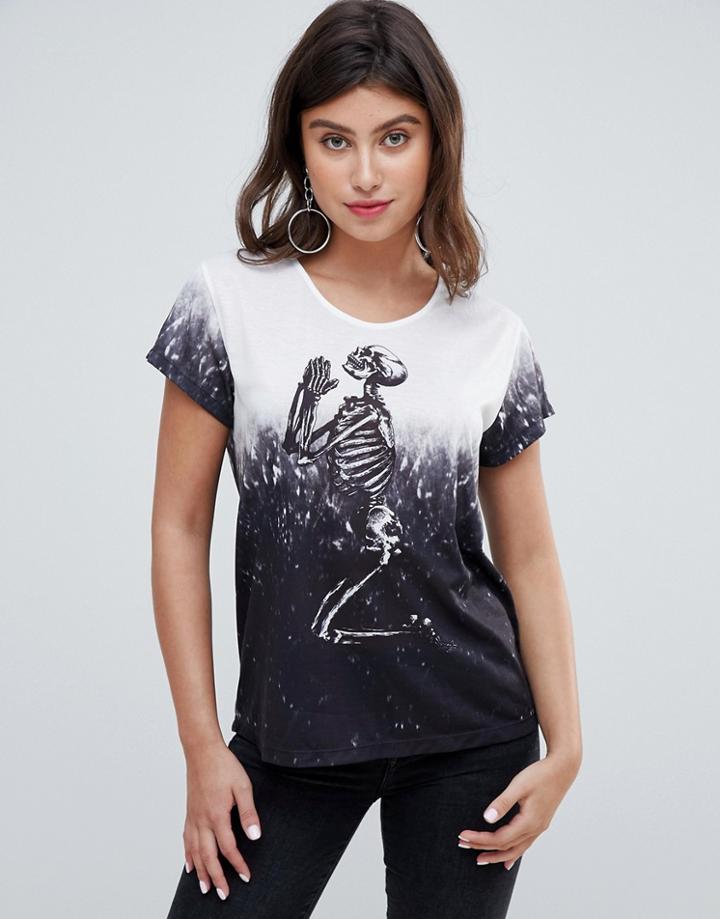 Religion Praying Skeleton Dip Dye Oversized T-shirt-gray