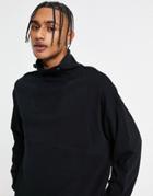 Asos Design Long Sleeve Oversized Cut And Sew T-shirt With High Neck In Black