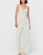 Stradivarius Linen Jumpsuit In Ecru-neutral