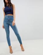 Asos Rivington High Waisted Jeggings In Chayne Mid Wash - Blue