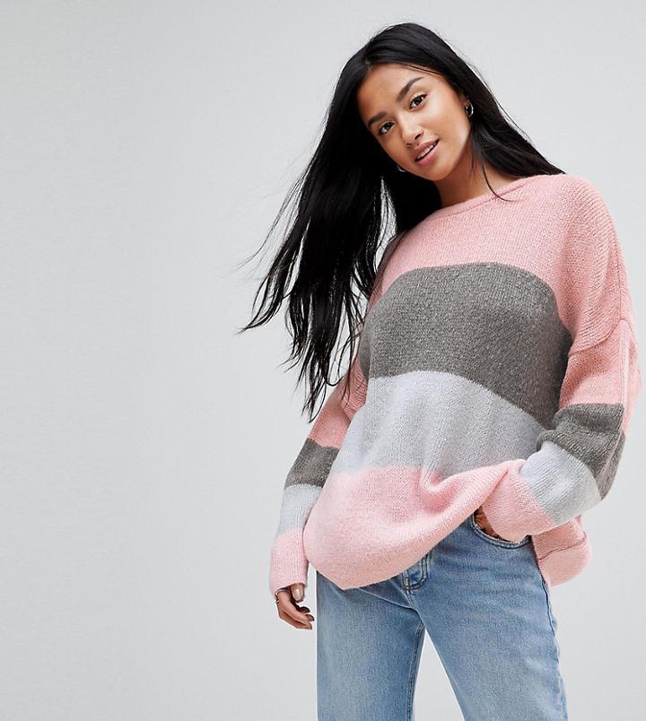 Asos Petite Chunky Sweater In Block Stripe - Multi