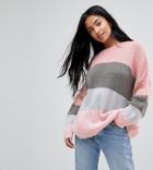 Asos Petite Chunky Sweater In Block Stripe - Multi