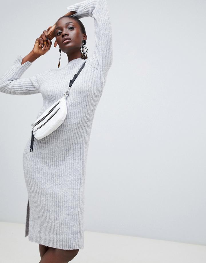 Vero Moda Knitted Midi Sweater Dress In Gray