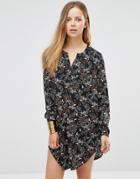 Only Printed Longline Shirt With Side Splits - Black