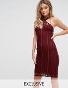 Naanaa Cross Front Lace Pencil Dress With Paneled Corset Detail - Purple