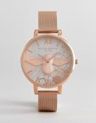 Olivia Burton Ob16vm26 Abstract Floral Mesh Watch In Rose Gold - Gold
