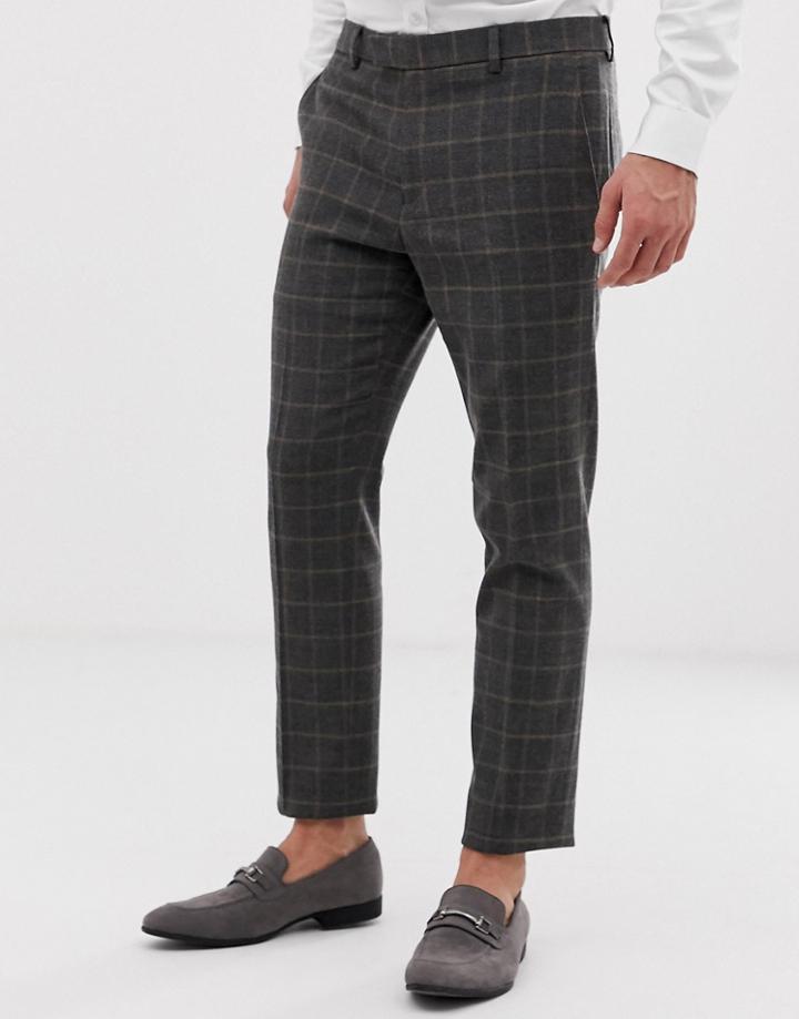 River Island Wedding Skinny Fit Suit Pants In Dark Gray Check - Brown