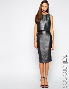 Little Mistress Tall Metallic Pencil Skirt - Silver