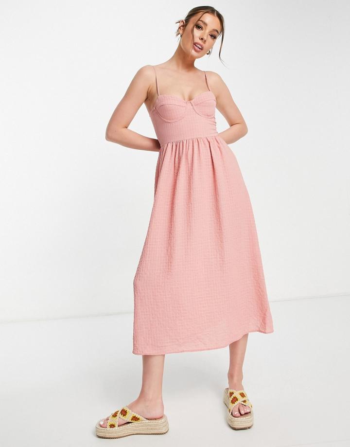Stradivarius Rustic Linen Dress In Pink-orange