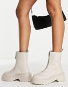 Missguided Chunky Ankle Boot With Zip Up Detail In Sand-neutral