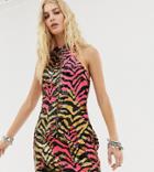 Elsie & Fred Mini Dress In Tiger Print 2 Way Sequin - Black
