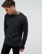 Pull & Bear Cable Knit Sweater In Charcoal - Gray