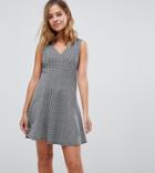 Boohoo Petite V Neck Check Mini Dress - Multi
