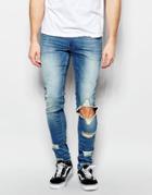 Asos Extreme Super Skinny Jeans With Extreme Rips - Light Blue