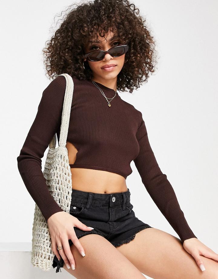 Missguided Tie Back Crop Top In Chocolate-brown
