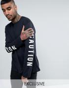 Reclaimed Vintage Inspired Oversized Long Sleeve T-shirt In Black With Sleeve Print - Black