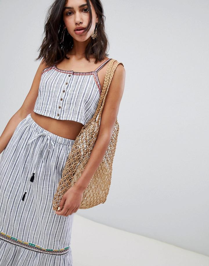 Raga Sailor Button Down Crop Top-gray