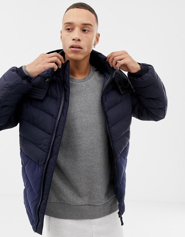 Boss Obrook Hooded Puffer Jacket In Navy - Navy