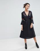 Influence Floral Embroidered Midi Dress - Black