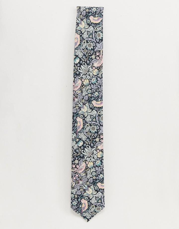 Gianni Feraud Liberty Print Strawberry Thief Cotton Tie-black