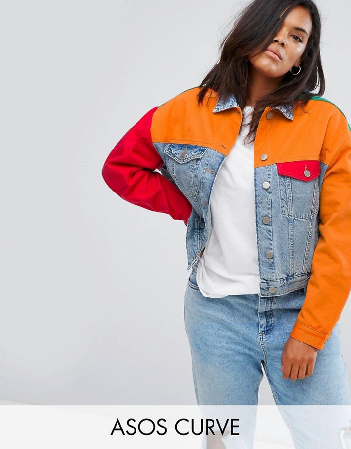 Asos Curve Denim Jacket In Color Block - Multi