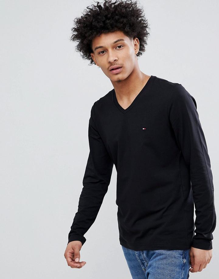 Tommy Hilfiger V-neck Long Sleeve Top - Black