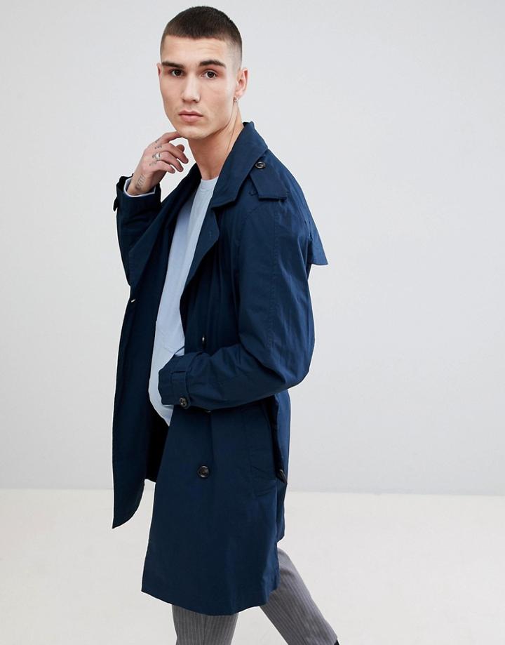 Mango Man Trench Coat In Navy - Navy