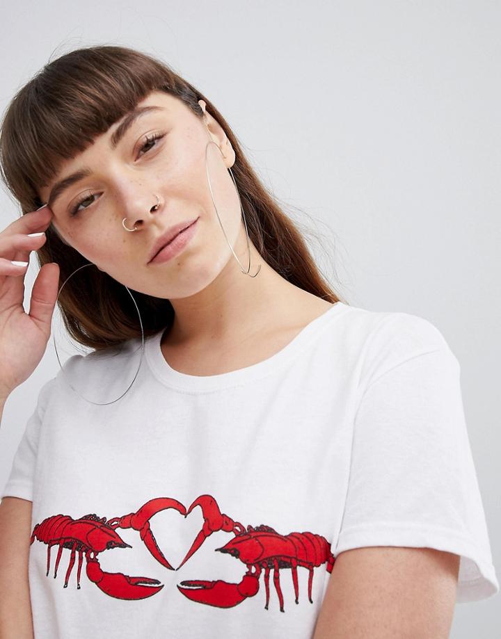 Daisy Street T-shirt With Lobster Heart Print - White